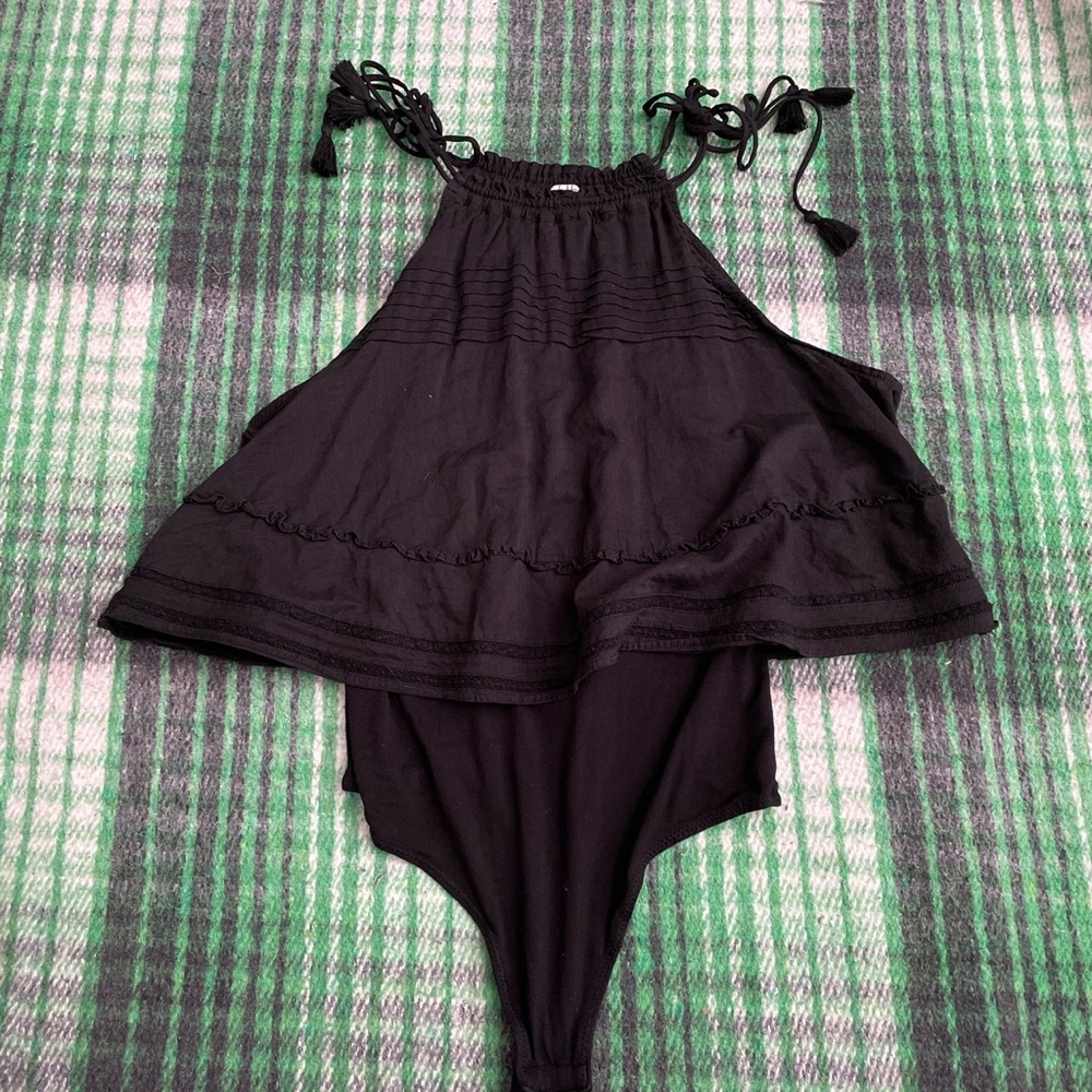 Free People Black Flowy Bodysuit